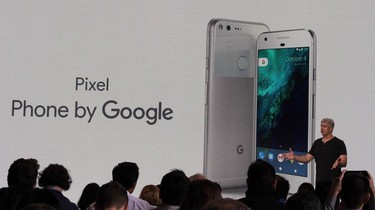 Google hardware team head Rick Osterloh introduces a new Pixel smartphone fielded in a d. 4, 2016. (GLENN CHAPMAN/AFP/Getty Images)