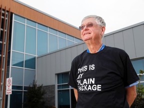 Luke Hendry/The Intelligencer
Wearing his t-shirt from the latest anti-tobacco campaign, Dr. Richard Schabas stands outside Hastings Prince Edward Public Health  in Belleville. Schabas is retiring from his job as the counties' medical officer of health.
