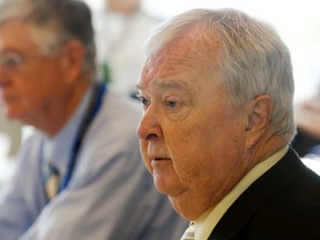 Luke Hendry/The Intelligencer
Chairman Terry McGuigan, right, sits next to Dr. Richard Schabas at the Hastings and Prince Edward Counties Board of Health meeting Wednesday in Belleville. McGuigan said the board has begun the process to find a replacement for Schabas, who retires in December.