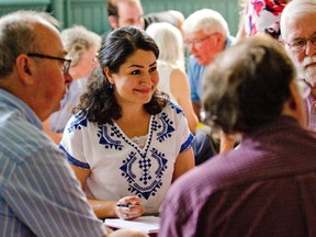 Minister of Democratic Institutions and Peterborough-Kawartha MP Maryam Monsef takes part in a group conversation at a town hall meeting on electoral reform at the Mount Community Centre on Tuesday, September 6, 2016. Monsef is on a seven-week, cross-country tour gathering input on democratic reform. Jessica Nyznik/Peterborough Examiner/Postmedia Network