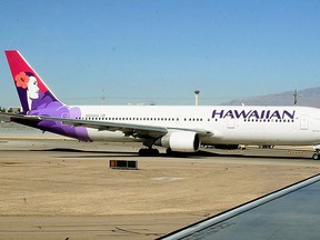 A Hawaiian Airlines jet  is seen in a file photo. (KAREN BLEIER/AFP/Getty Images)