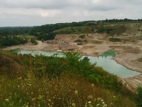 A quarry mined by Lafarge is on the market, and is pictured here from an access point on Colonel Talbot Road in London, Ont (Free Press file photo)