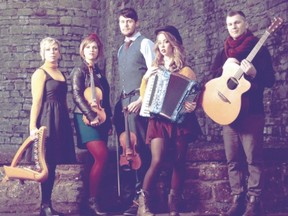 Celtic band Calan shows off its accordion, fiddle, guitar, Welsh pipes and harp along with the Welsh clogs Friday at Aeolian Hall as part of TD Sunfest. (Special to Postmedia News)