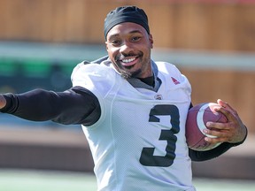 Travon Van is happy to be back on the roster as the Redblacks practice at TD Place in advance of their next game on Friday. (Wayne Cuddington/Postmedia)