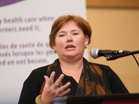 Stephanie Lefebvre, manager of Sudbury/Manitoulin Canadian Mental Health Association, makes a point at the launch of Greater Sudbury Health Link in Sudbury, Ont. on Wednesday October 5, 2016. John Lappa/Sudbury Star/Postmedia Network