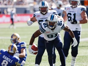 Tori Gurley scored a touchdown against the Winnipeg Blue Bombers less than three weeks ago. Now he's playing for them. (THE CANADIAN PRESS/John Woods file photo)