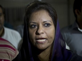 Pakistan's opposition lawmaker Nafeesa Shah talks to the Associated Press outside the Parliament in Islamabad, Pakistan, Thursday, Oct. 6, 2016. (AP Photo/B.K. Bangash)