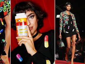 Pill-theme fashion items are causing a stir. (Tristan Fewings/Getty Images for MOSCHINO/Instagram)