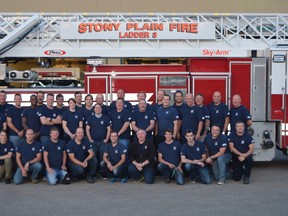 Members of the Stony Plain Fire Department. Fire Prevention Week runs from Oct. 9 to 15 and the motto for this year is “Don’t wait — check the date.” Residents are encouraged to check the date of their smoke alarms, because they need to be replaced every 10 years. Stony Plain’s Co-op is offering 10 per cent off coupons for fire prevention equipment, such as smoke alarms - Photo submitted.