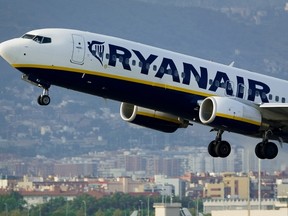 In this file picture taken on September 1, 2010 an airplane of the Irish low-cost airline Ryanair takes off from Barcelona's airport. (JOSEP LAGO/AFP/Getty Images)