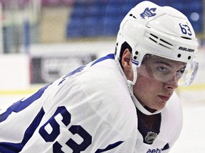 Toronto Maple Leafs forward Auston Matthews takes part in a drill as the Leafs hold their development camp in Niagara Falls, Ont., on July 5, 2016. (THE CANADIAN PRESS/Aaron Lynett)
