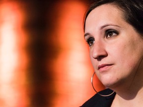 Laura Passoni talks during an interview with the Associated Press in an hotel in Brussels on Thursday, Oct. 6, 2016. Passoni, a Belgian woman who joined Islamic State with her 4-year-old son and later escaped has written a book geared to dissuade young people tempted to follow the same path. (AP Photo/Geert Vanden Wijngaert)