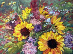 The Flower Lady's Sunflowers, is by Mary Lynn Smith and is in oil.