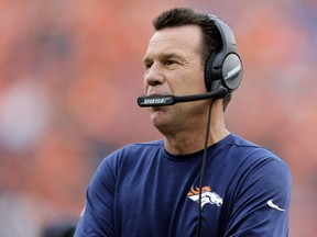 Denver Broncos head coach Gary Kubiak stands on the sidelines during the second half of an NFL football game against the Atlanta Falcons, Sunday, Oct. 9, 2016, in Denver. (AP Photo/Jack Dempsey)