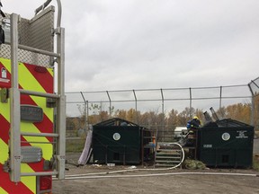 Firefighters doused the flames in the MD dumpster on Wednesday afternoon. | Photo courtesy of PCES Twitter