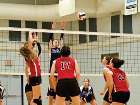 The Halton Hawks’ senior girls volleyball team took on the Coalhurst Crusaders Monday night in a high-intensity game. The two teams played hard and fast, but it was the Crusaders who left victorious. | Caitlin Clow photo/Pincher Creek Echo