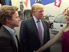 Billy Bush, left, and Donald Trump greet Days of Our Lives actress Arianne Zucker in 2005 video.