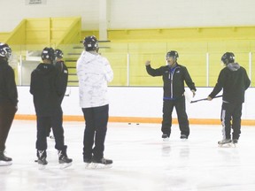 Town locals gathered in a referee clinic held at the Vulcan Arena Saturday, led by referee instructor for the south zone referee council for Hockey Alberta, Ken Heggie who stands second from the right.