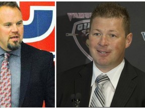 Former Spruce Grove Saints coaches Steve Hamilton (left) and Jason McKee will face off against each other for the first time while behind their own benches. Hamilton's Oil Kings welcome McKee's Giants to Rogers Place on Oct. 11. - Postmedia Network
