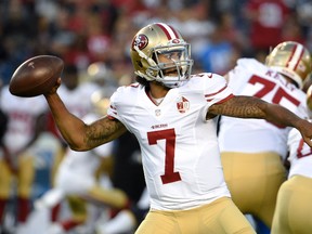 Colin Kaepernick will start at quarterback for the 49ers against the Bills this weekend after head coach Chip Kelly announced the decision to bench Blaine Gabbert on Tuesday, Oct. 11, 2016. (Denis Poroy/AP Photo/Files)
