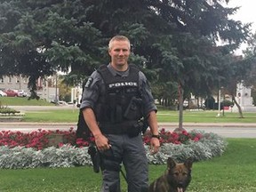 Photo supplied
Const. Greg Major with Recon, the newest addition to the Greater Sudbury Police canine unit.