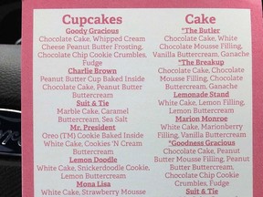 This photo shows the menu from Fat Cupcake, Monday, Oct. 10, 2016 in Portland, Ore. Fat Cupcake is being accused of racism for selling an Oreo cupcake they named "Mr. President." (Lizzy Acker/The Oregonian via AP)