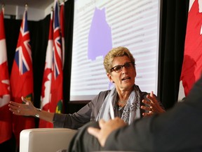 Ontario Premier Kathleen Wynne takes part in a fireside chat at the Greater Kingston Chamber of Commerce luncheon in Kingston on Wednesday. (Elliot Ferguson/The Whig-Standard)