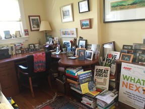 Kerry Hannon, an author, motivational speaker and AARP Jobs Expert, shows her home office in Washington, D.C. Hannon and her husband are one of a growing number of couples who work from home. (Kerry Hannon via AP)