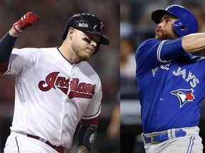 Indians catcher Roberto Perez vs. Blue Jays catcher Russell Martin. (AP Photos)