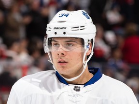 Maple Leafs forward Auston Matthews was the talk of the NHL after scoring four goals in his first career game in Ottawa on Wednesday. (Jana Chytilova/Freestyle Photography/Getty Images)