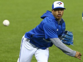 Marcus Stroman throws a pitch at the Rogers Centre in Toronto on Tuesday, Oct. 11, 2016, ahead of the AL Championship Series against the Indians. (Dave Abel/Toronto Sun)