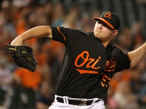 Closer Zach Britton of the Baltimore Orioles throws to a Tampa Bay Rays batter in the ninth inning of the Orioles 5-4 win at Oriole Park at Camden Yards on Sept. 16, 2016. (Rob Carr/Getty Images)