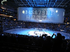 The Leafs retired all 11 honoured numbers plus Dave Keon's No. 14 before Saturday's home opener. (Veronica Henri/Toronto Sun)