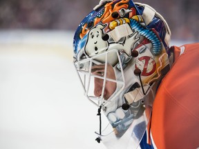 Goalie Cam Talbot (33)of the Edmonton Oilers, against the Buffalo Sabres at Rogers Place in Edmonton. Photo by Shaughn Butts / Postmedia