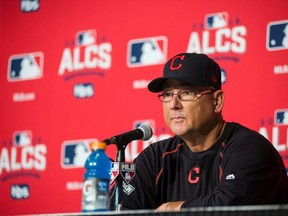 Indians manager Terry Francona attends a news conference in Toronto ahead of Game 3 of the ALCS on Sunday, Oct. 16, 2016. (Christopher Katsarov/The Canadian Press)