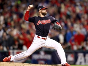 Indians pitcher Corey Kluber will face the Blue Jays in Game 4 of the AL Championship Series in Toronto on Tuesday. (Maddie Meyer/Getty Images)