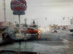 In this photo provided to police, an orange Dodge Ram truck is seen following an alleged hit and run at the Harvey's on Lasalle Boulevard. Police ask that the driver of the Dodge Ram or anyone who may have witnessed this collision contact the Traffic Management Unit at 705-675-9171, ext. 2416. Photo supplied
