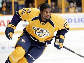 Predators defenceman P.K. Subban warms up before an NHL preseason game against the Lightning in Nashville on Oct. 1, 2016. (Mark Humphrey/AP Photo)