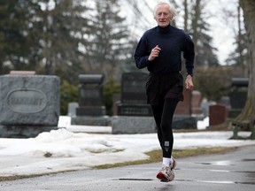 Genetic running marvel Ed Whitlock, 81 runs the cemetery where he trains in Milton March 11, 2013. (Dave Abel/Toronto Sun)