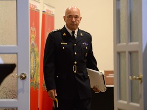 RCMP commissioner Bob Paulson arrives for a news conference in in Ottawa on Thursday, Oct. 6, 2016. Paulson has apologized to hundreds of current and former female officers and employees for alleged incidents of bullying, discrimination and harassment. THE CANADIAN PRESS/Adrian Wyld