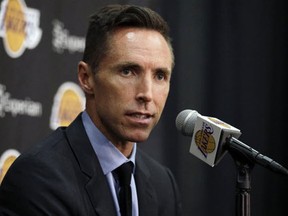 Los Angeles Lakers' Steve Nash speaks at a news conference. (AP Photo/Jae C. Hong)