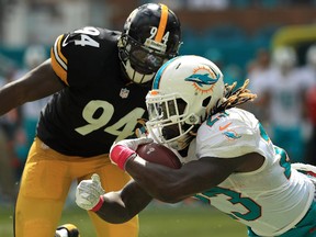 Dolphins running back Jay Ajayi had a huge day in Miami’s upset win over the Steelers on Sunday. (Getty Images)