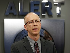 Inspector David Dubnyk (Corporate Services Officer, Alberta Law Enforcement Response Teams), speaks about the arrest of fourteen suspects from across northern Alberta who were arrested and charged with child sexual exploitation. LARRY WONG/Postmedia