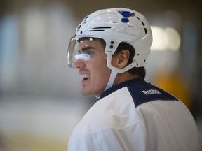 Nail Yakupov skated at Rogers Place with his teammates during St. Louis Blues practice on Wednesday. (Shaughn Butts)