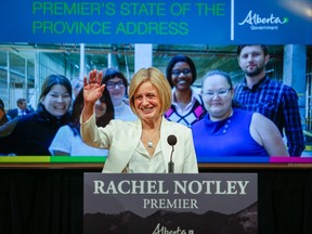 Alberta Premier Rachel Notley delivers her state-of-province speech in Calgary, Alta., Wednesday, Oct. 19, 2016.THE CANADIAN PRESS/Jeff McIntosh