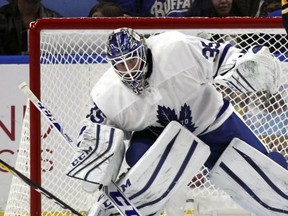 Maple Leafs goalie Jhonas Enroth. (AP Photo/Jeffrey T. Barnes)