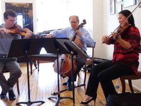 London musicians Scott St. John, left, Thomas Wiebe and Sharon Wei are members of the Rebelheart Collective, a new community- and chamber music-minded ensemble which has its debut concert Sunday at Aeolian Hall.