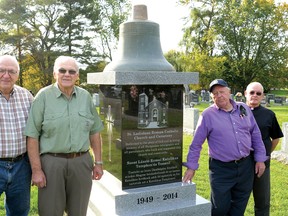 From left are Nick Balint, John Tamcsu, Mike Fody, and Father Alan Dufraimont. Absent for the photo: John Zei and Vendel Szucsko. (CHRIS ABBOTT/TILLSONBURG NEWS)
