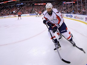 Capitals forward Daniel Winnik lost a piece of his ear while blocking a shot against the Panthers at BB&T Center in Sunrise, Fla., on Thursday, Oct. 20, 2016 (Mike Ehrmann/Getty Images)