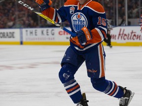 Edmonton Oilers Tyler Pitlick (15) celebrates his goal against the St. Louis Blues during second period NHL action on Thursday, October 20, 2016 in Edmonton. Greg  Southam / Postmedia